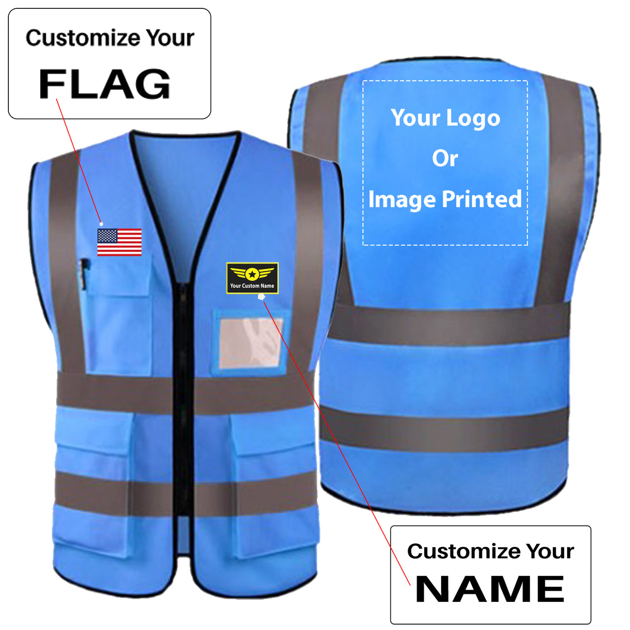 Custom Your Name & Flag & Logo (1) Designed Reflective Vests