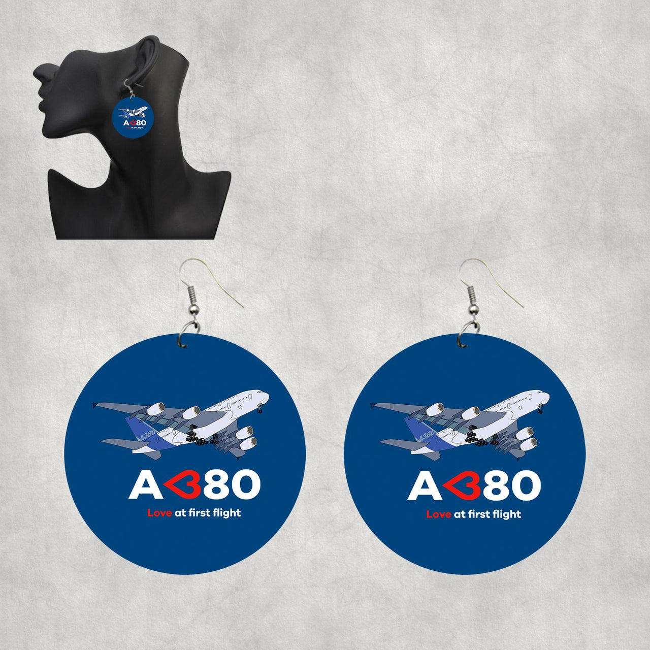 Airbus A380 Love at first flight Designed Wooden Drop Earrings