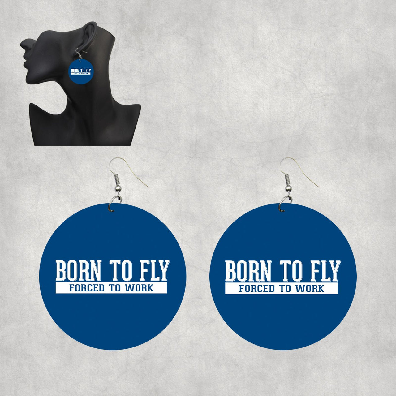Born To Fly Forced To Work Designed Wooden Drop Earrings