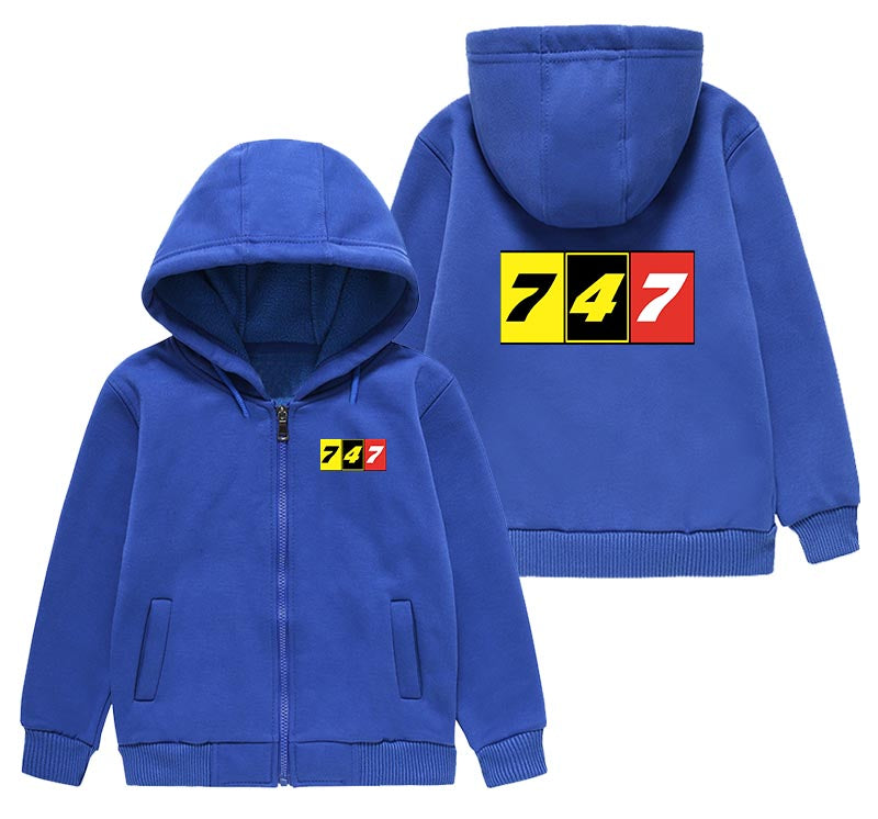 Flat Colourful 747 Designed "CHILDREN" Zipped Hoodies