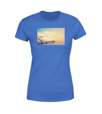 Thumbnail for Parked Aircraft During Sunset Designed Women T-Shirts