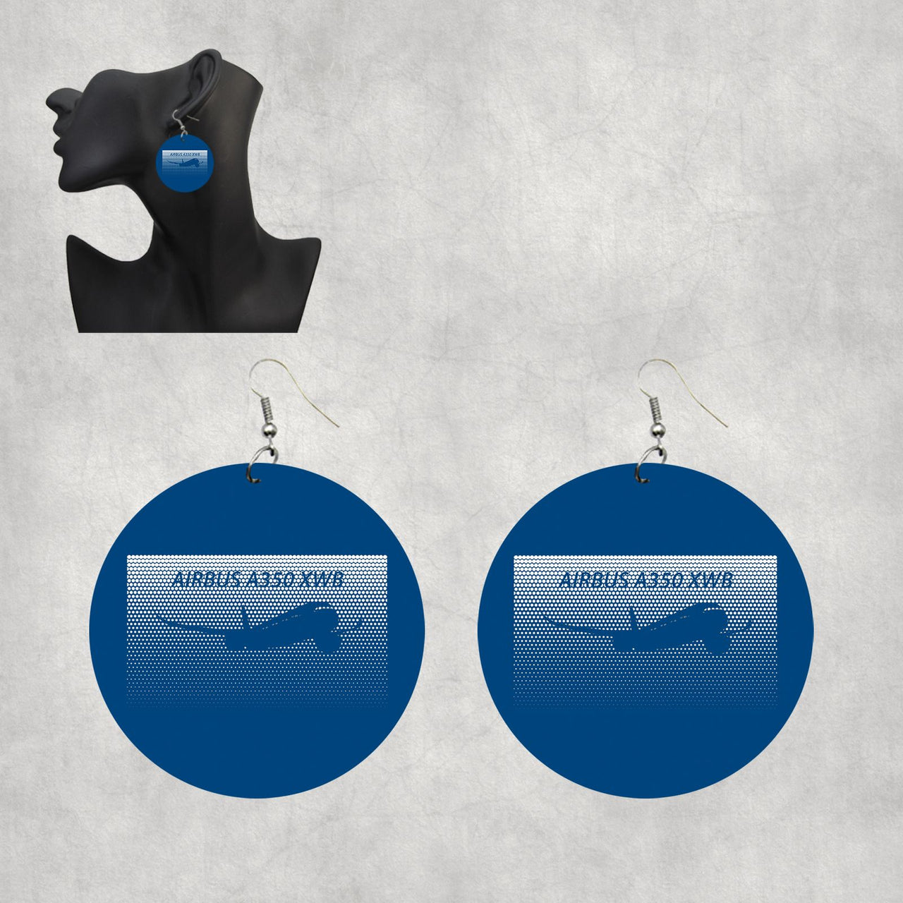 Airbus A350XWB & Dots Designed Wooden Drop Earrings