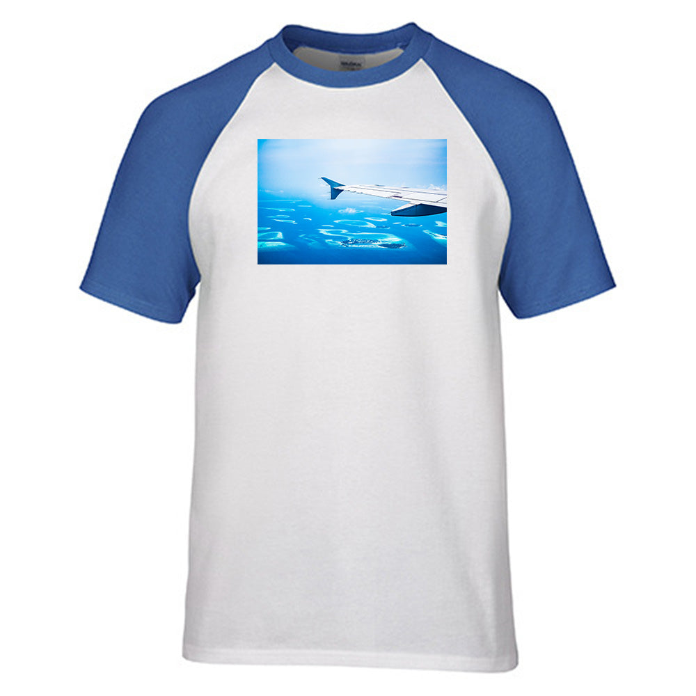 Outstanding View Through Airplane Wing Designed Raglan T-Shirts