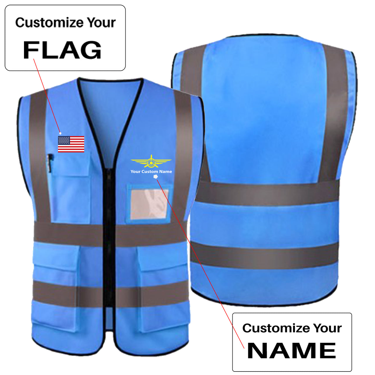 Custom Flag & Name with Badge 3 Designed Reflective Vests