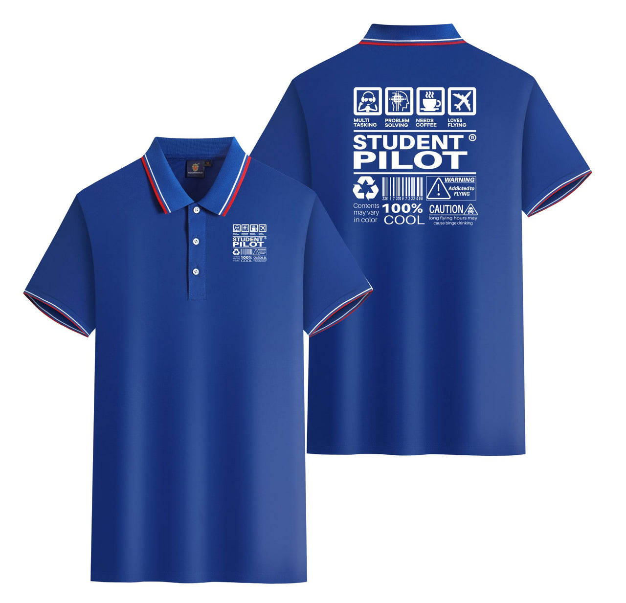 Student Pilot Label Designed Stylish Polo T-Shirts (Double-Side)