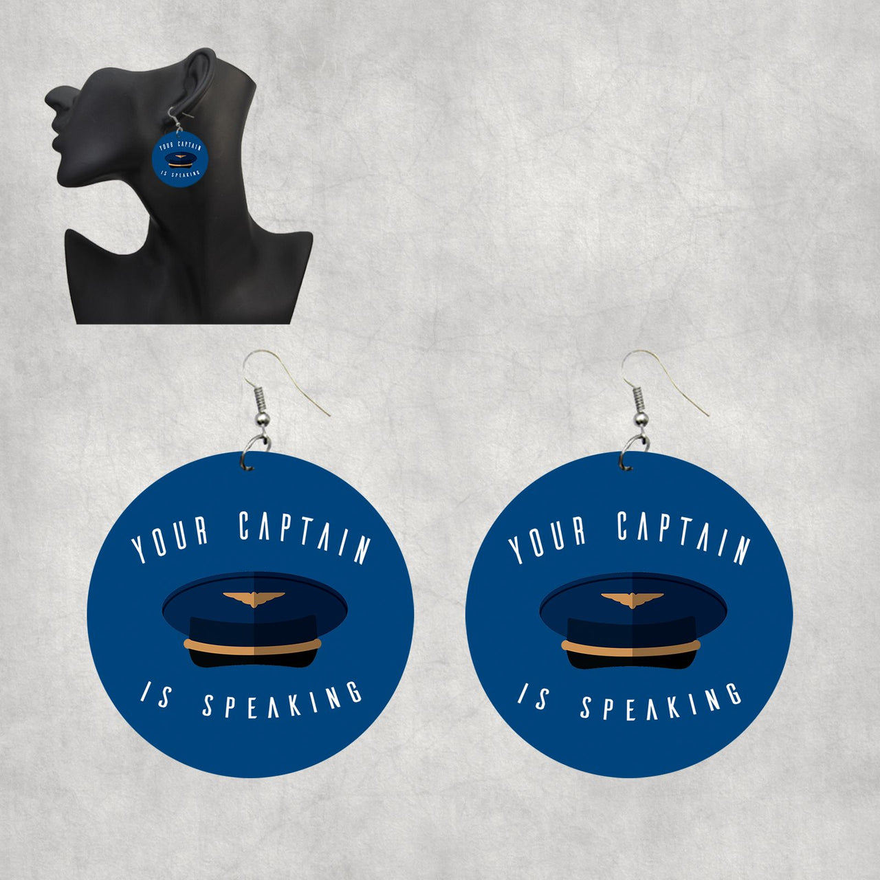 Your Captain Is Speaking Designed Wooden Drop Earrings