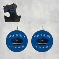 Thumbnail for Your Captain Is Speaking Designed Wooden Drop Earrings