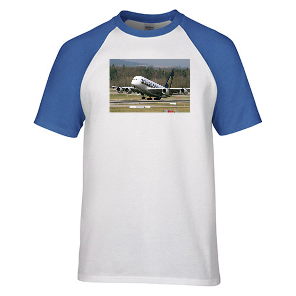 Departing Singapore Airlines A380 Designed Raglan T-Shirts