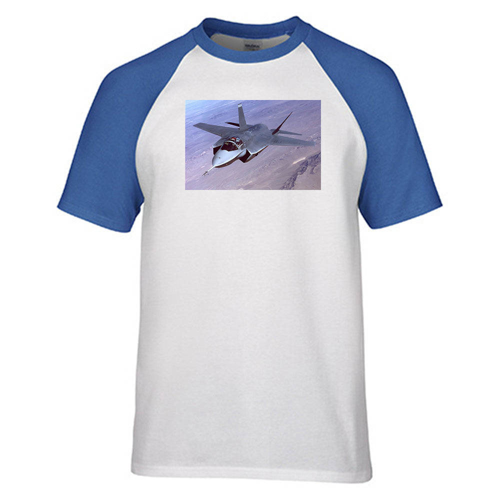 Fighter Jet 35 Captured in the Air Designed Raglan T-Shirts