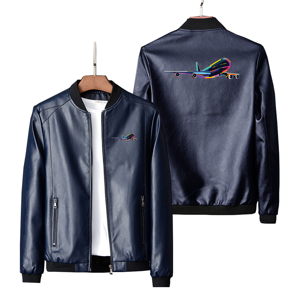 Multicolor Airplane Designed PU Leather Jackets