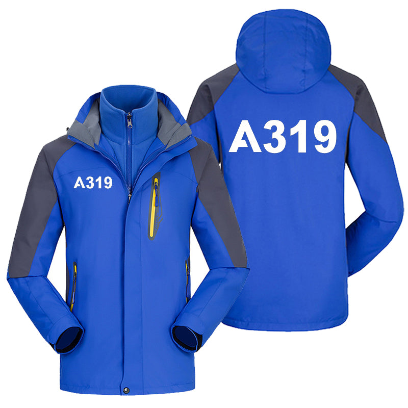 A319 Flat Text Designed Thick Skiing Jackets