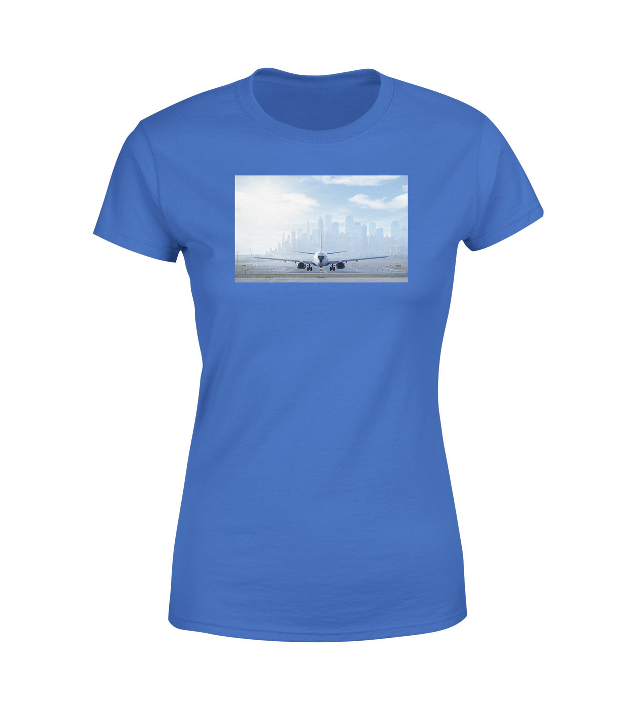Boeing 737 & City View Behind Designed Women T-Shirts