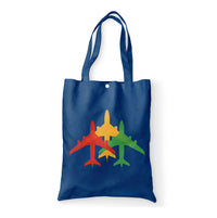 Thumbnail for Colourful 3 Airplanes Designed Tote Bags