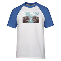 Thumbnail for Airplane Flying over Big Buildings Designed Raglan T-Shirts