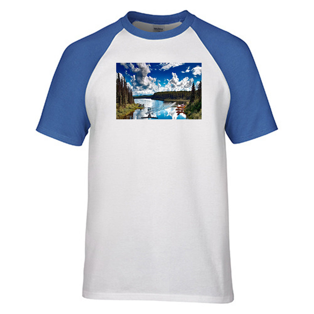 Amazing Scenary & Sea Planes Designed Raglan T-Shirts