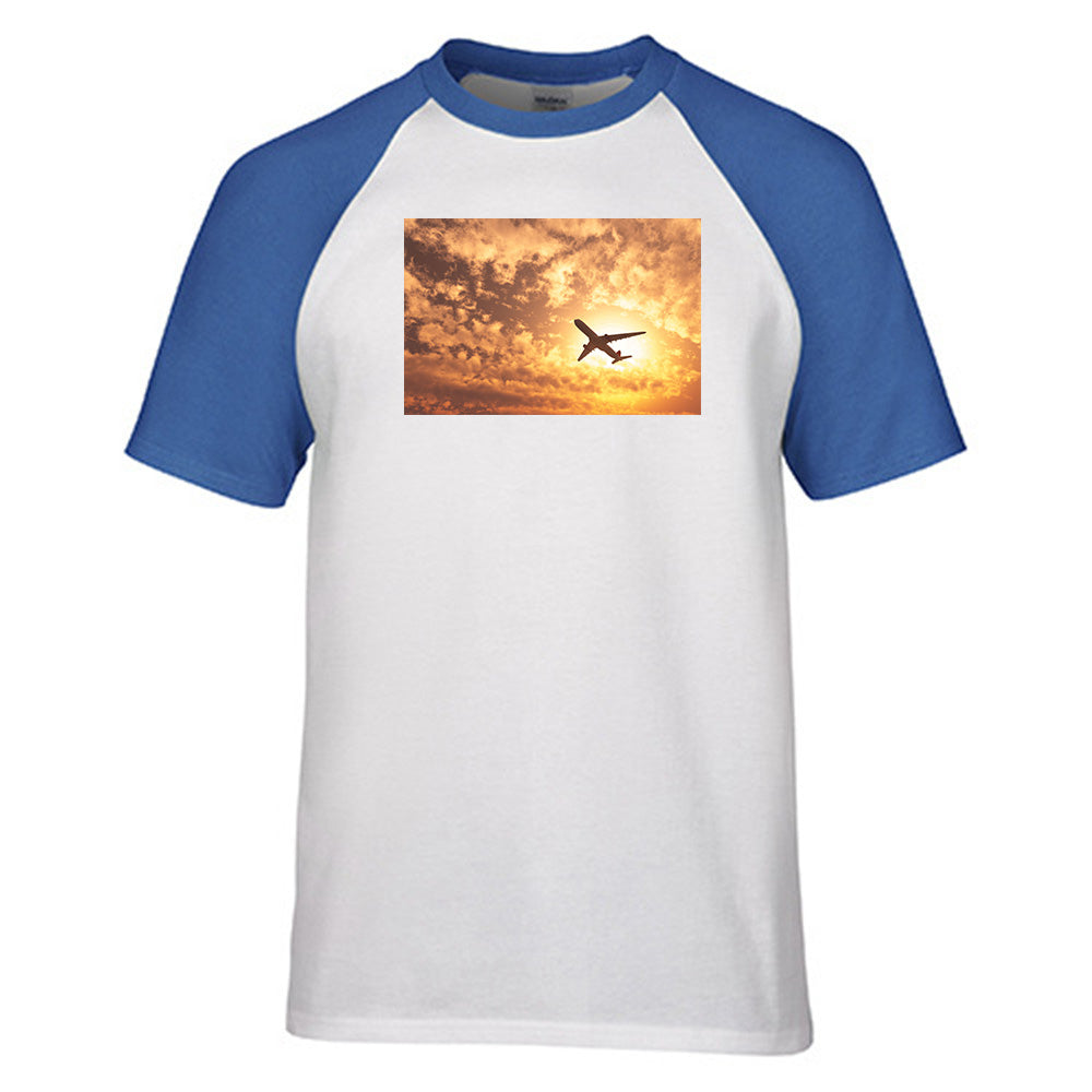 Plane Passing By Designed Raglan T-Shirts