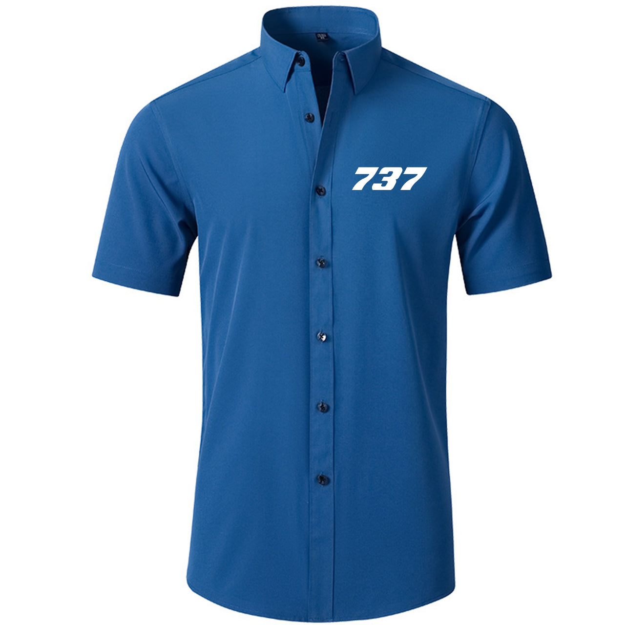 737 Flat Text Designed Short Sleeve Shirts