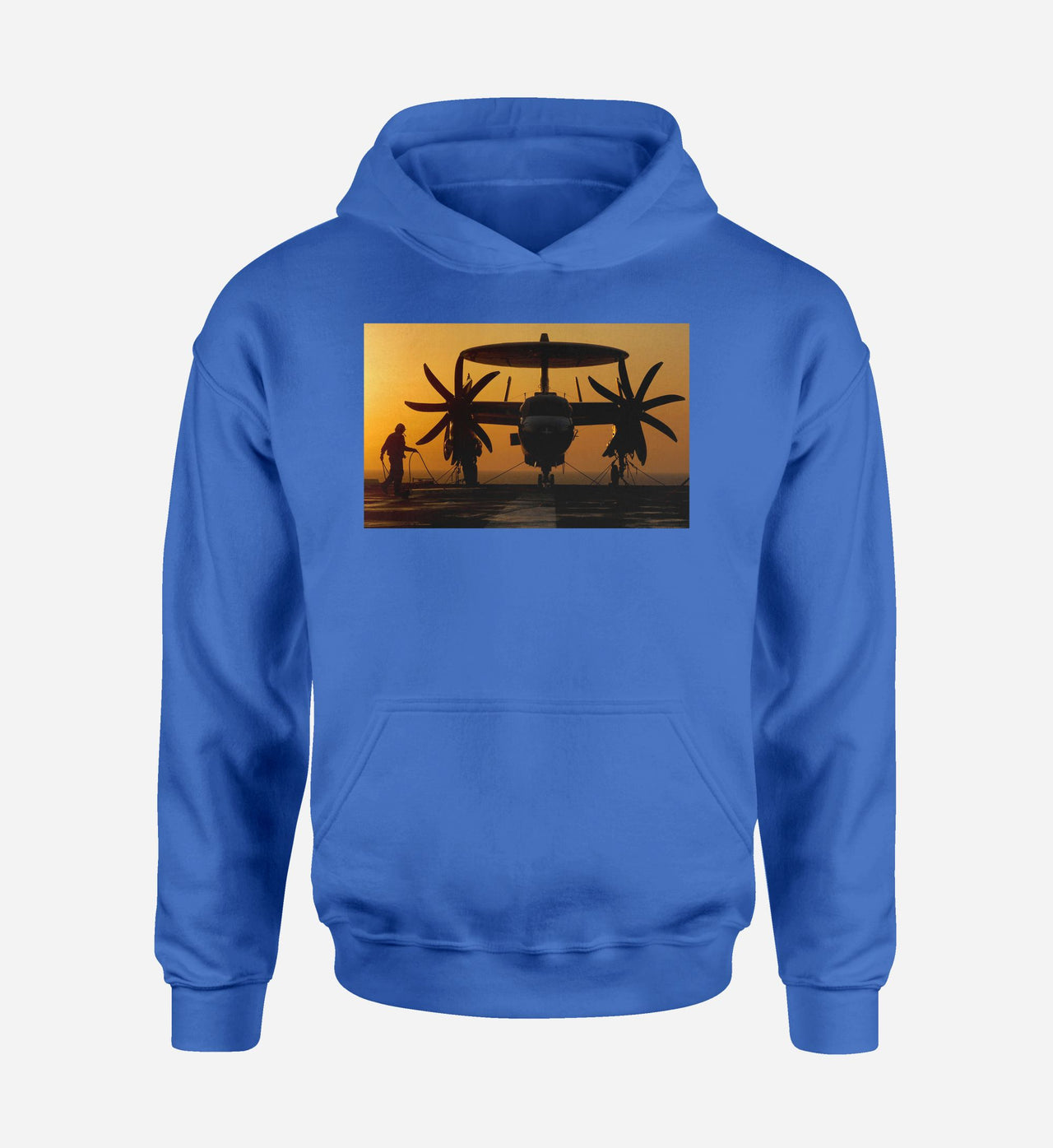 Military Plane at Sunset Designed Hoodies