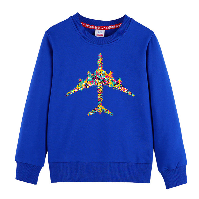 Colourful Airplane Designed "CHILDREN" Sweatshirts