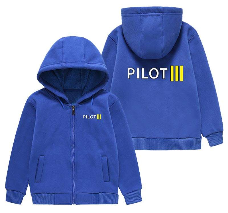 Pilot & Stripes (3 Lines) Designed "CHILDREN" Zipped Hoodies