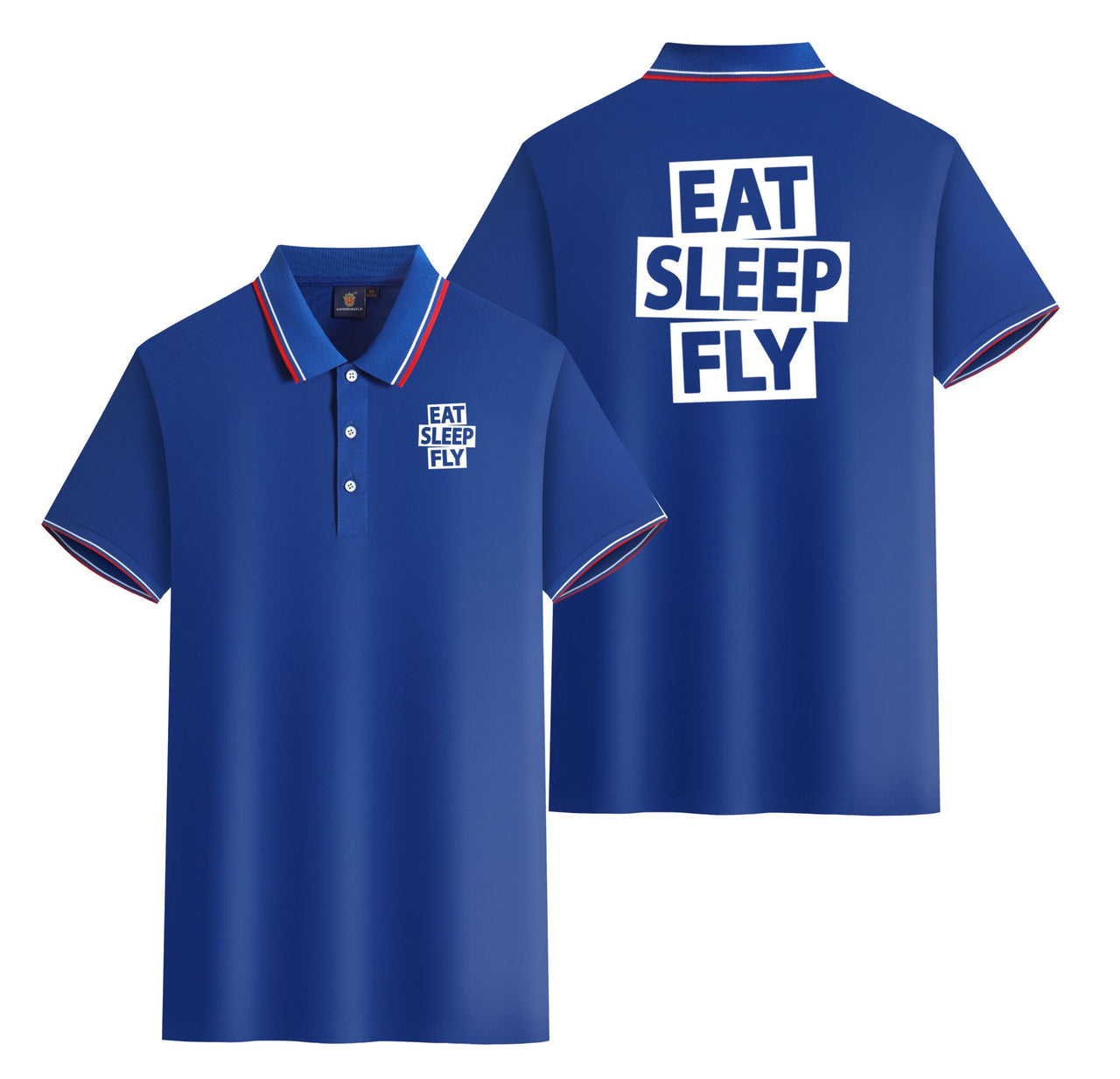 Eat Sleep Fly Designed Stylish Polo T-Shirts (Double-Side)