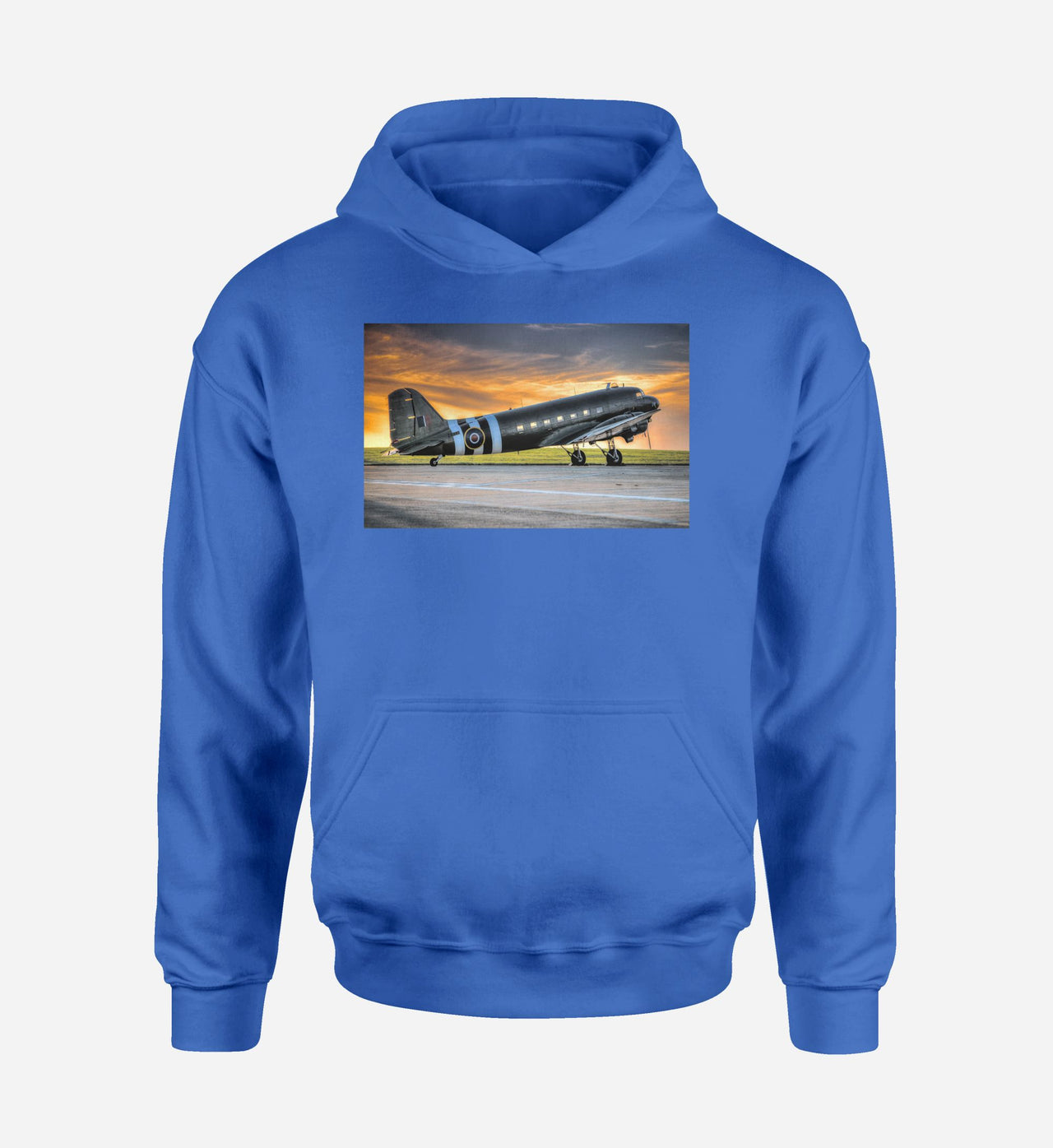 Old Airplane Parked During Sunset Designed Hoodies