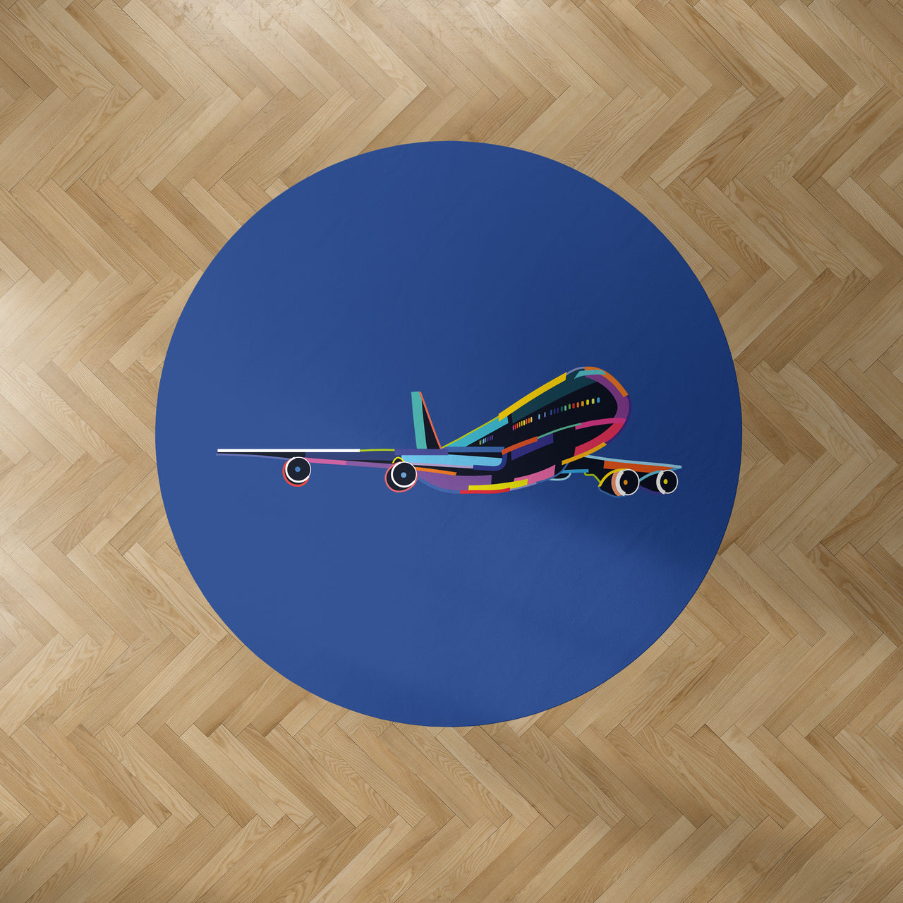 Multicolor Airplane Designed Carpet & Floor Mats (Round)