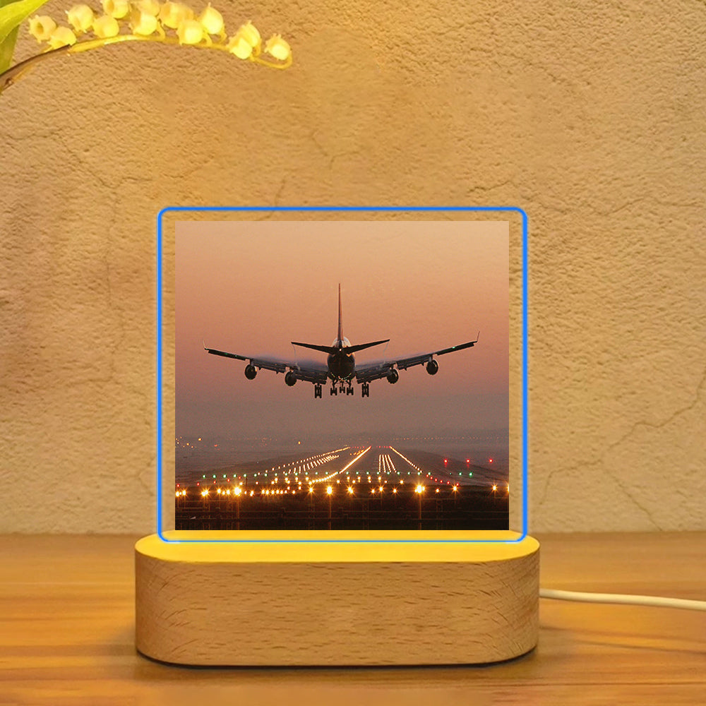 Landing Boeing 747 During Sunset Designed Night Lamp