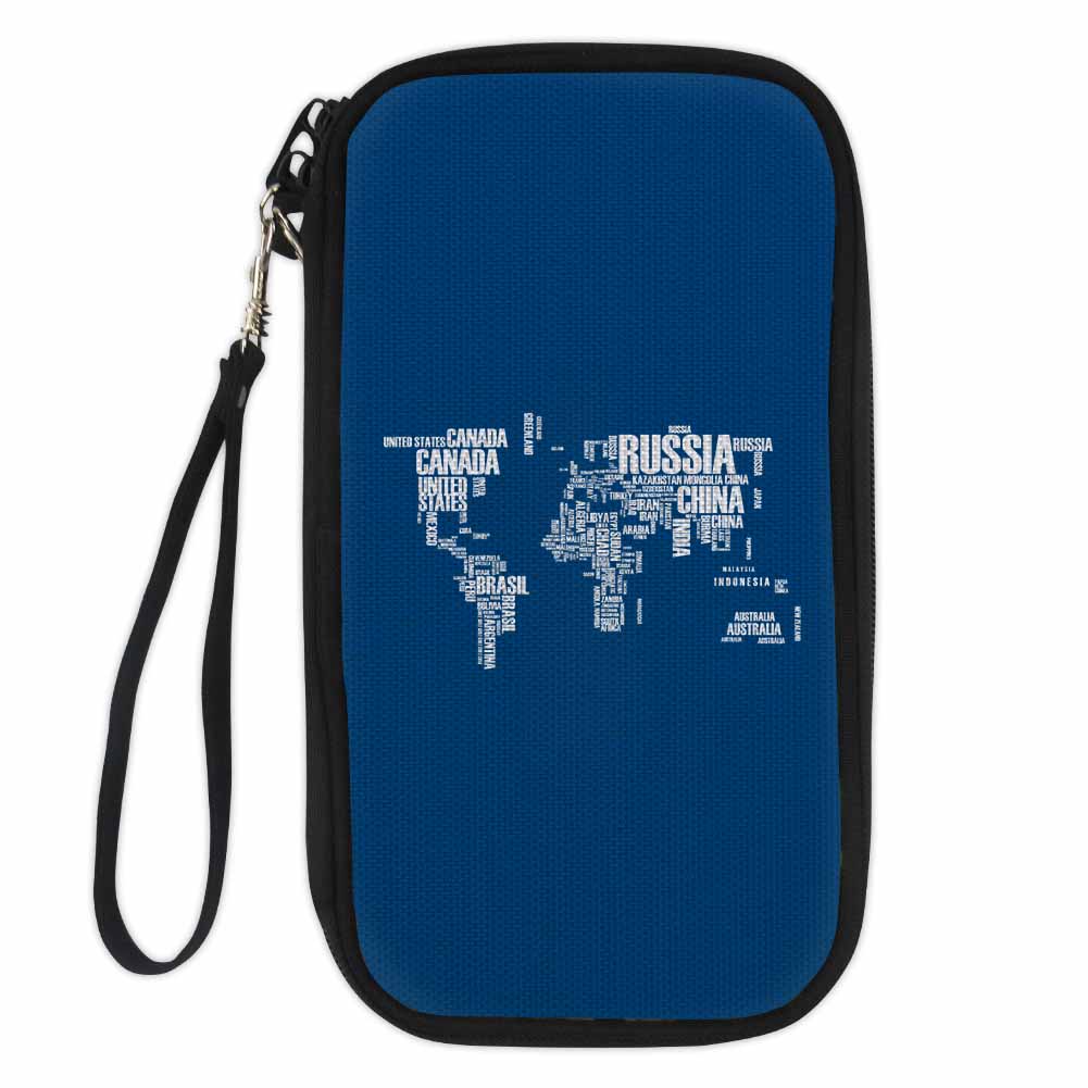 World Map (Text) Designed Travel Cases & Wallets