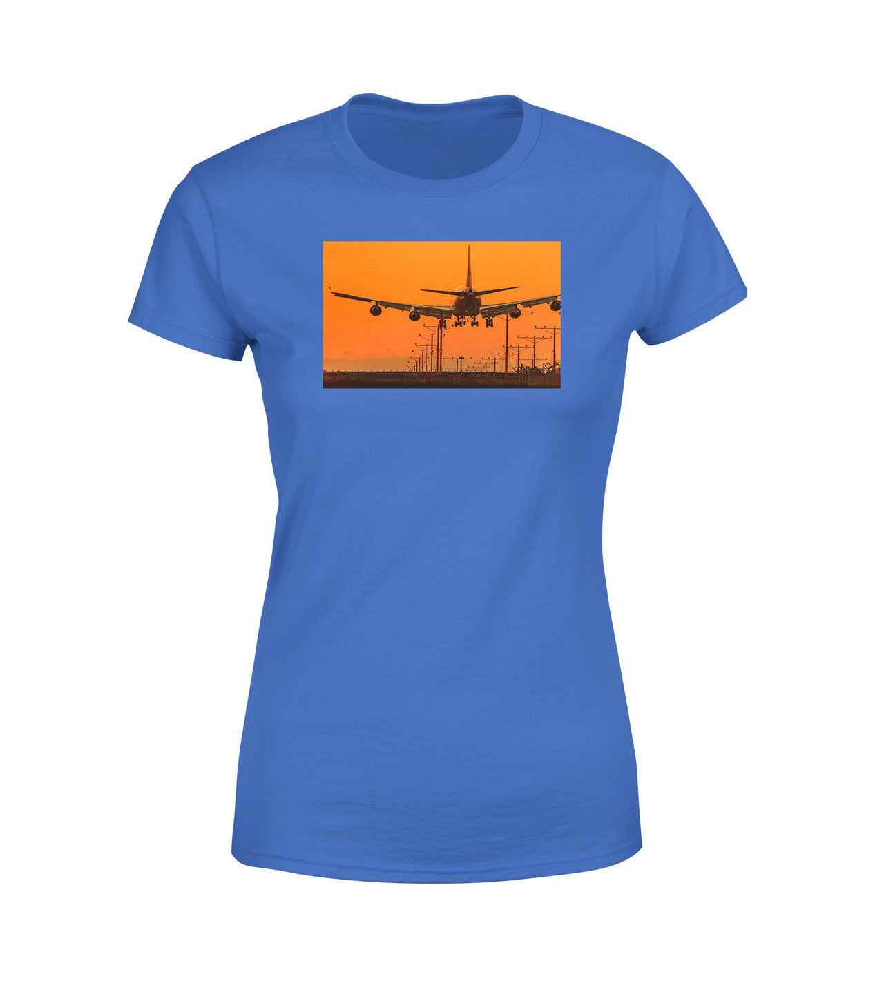 Close up to Boeing 747 Landing at Sunset Designed Women T-Shirts