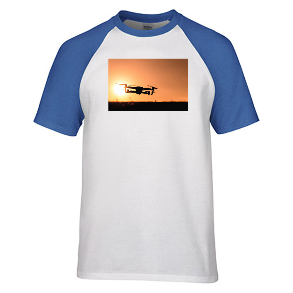 Amazing Drone in Sunset Designed Raglan T-Shirts
