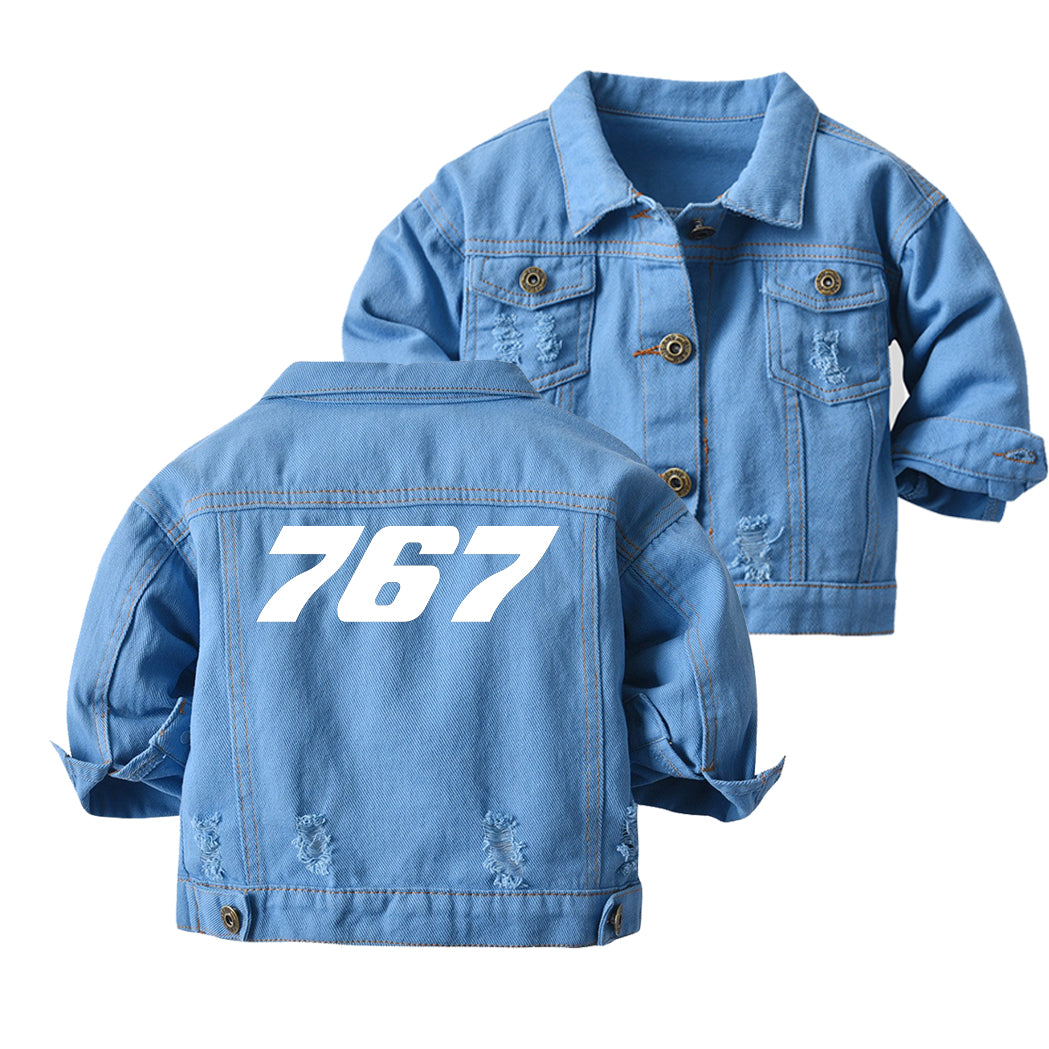 767 Flat Text Designed Children Denim Jackets