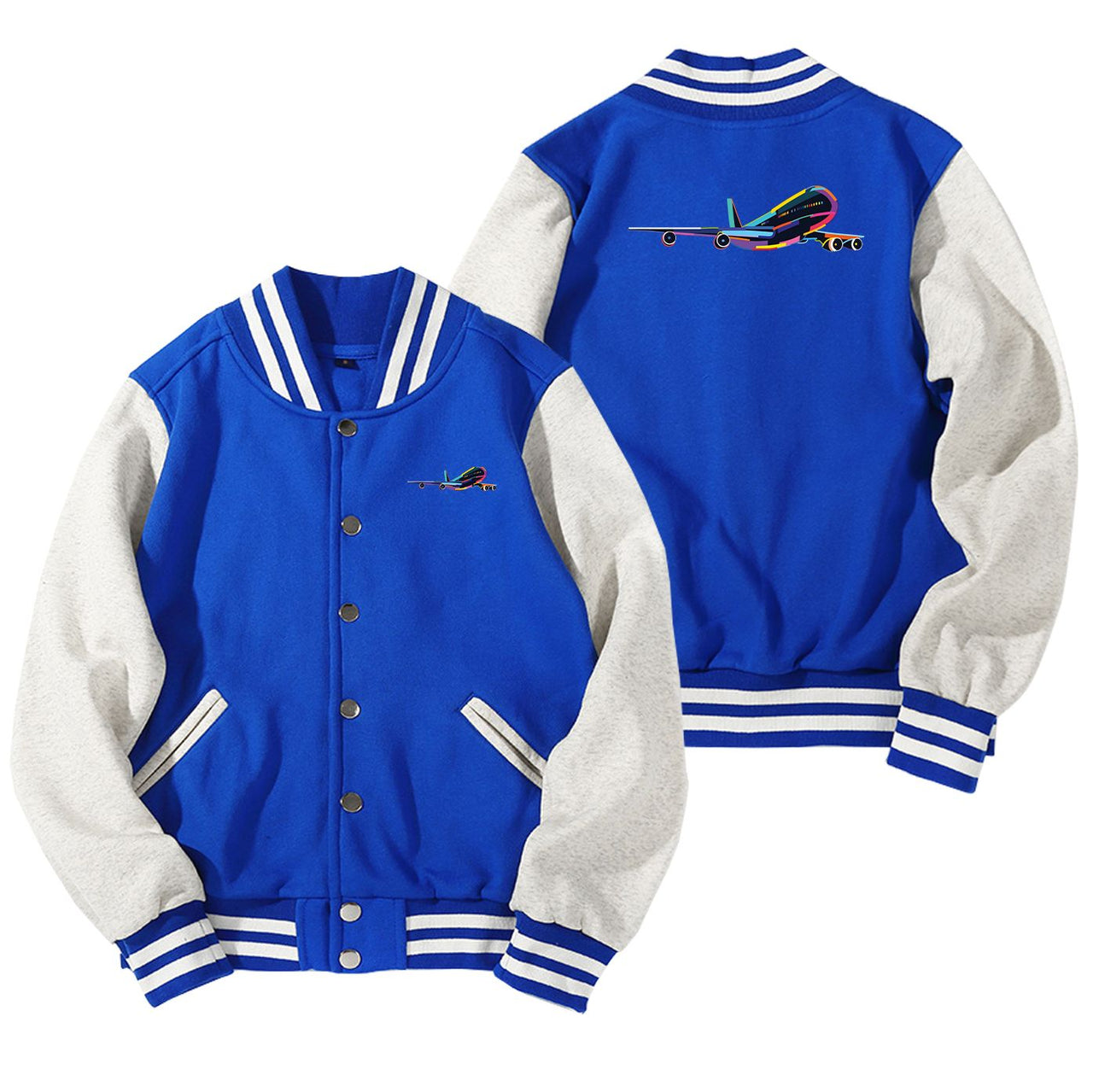 Multicolor Airplane Designed Baseball Style Jackets