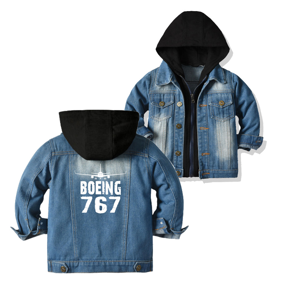 Boeing 767 & Plane Designed Children Hooded Denim Jackets