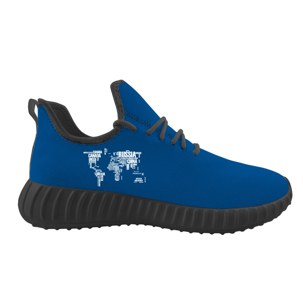 World Map (Text) Designed Sport Sneakers & Shoes (WOMEN)