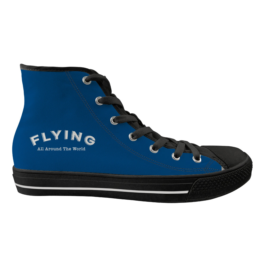 Flying All Around The World Designed Long Canvas Shoes (Men)