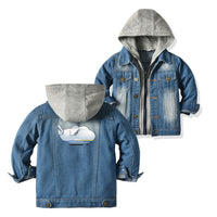 Thumbnail for Antonov 225 Side Profile Designed Children Hooded Denim Jackets