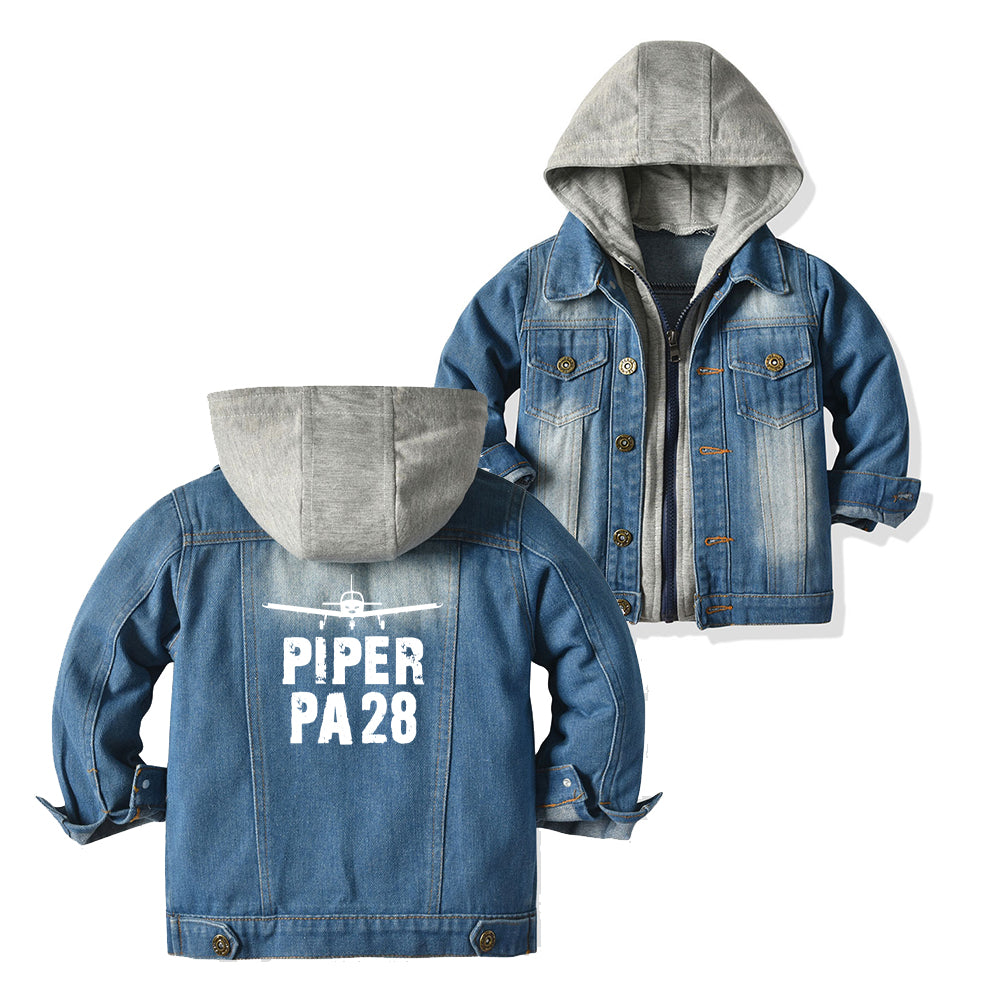 Piper PA28 & Plane Designed Children Hooded Denim Jackets