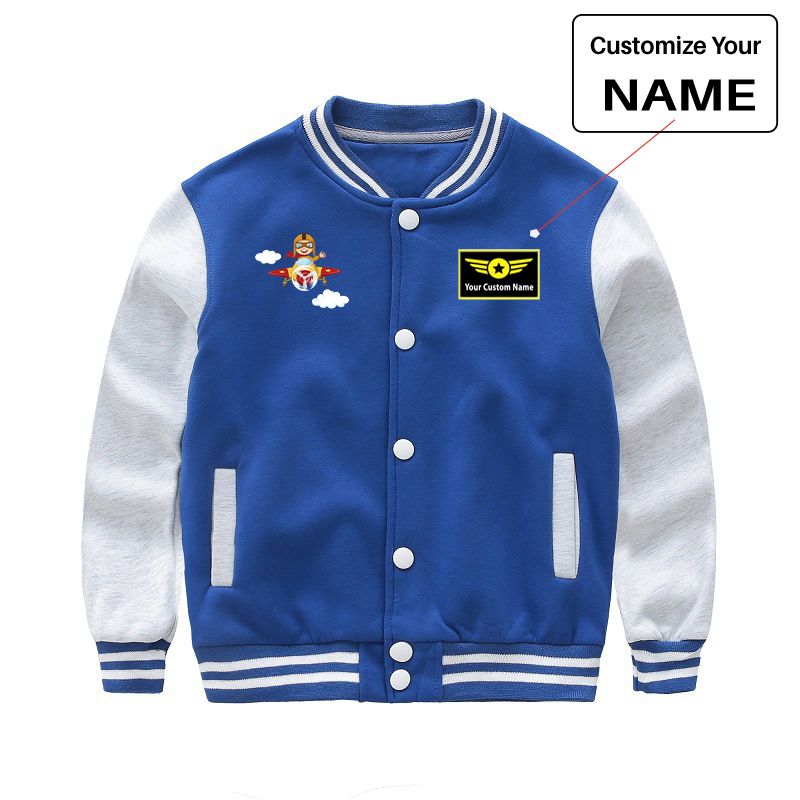 Cartoon Little Boy Operating Plane (Edition 2) Designed "CHILDREN" Baseball Jackets