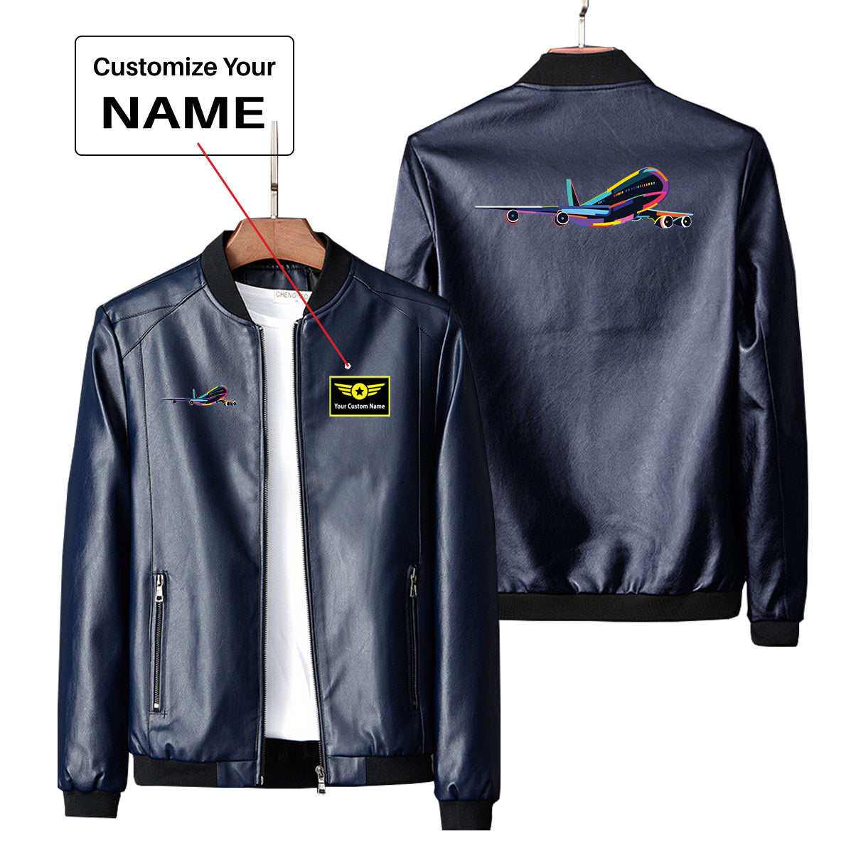 Multicolor Airplane Designed PU Leather Jackets