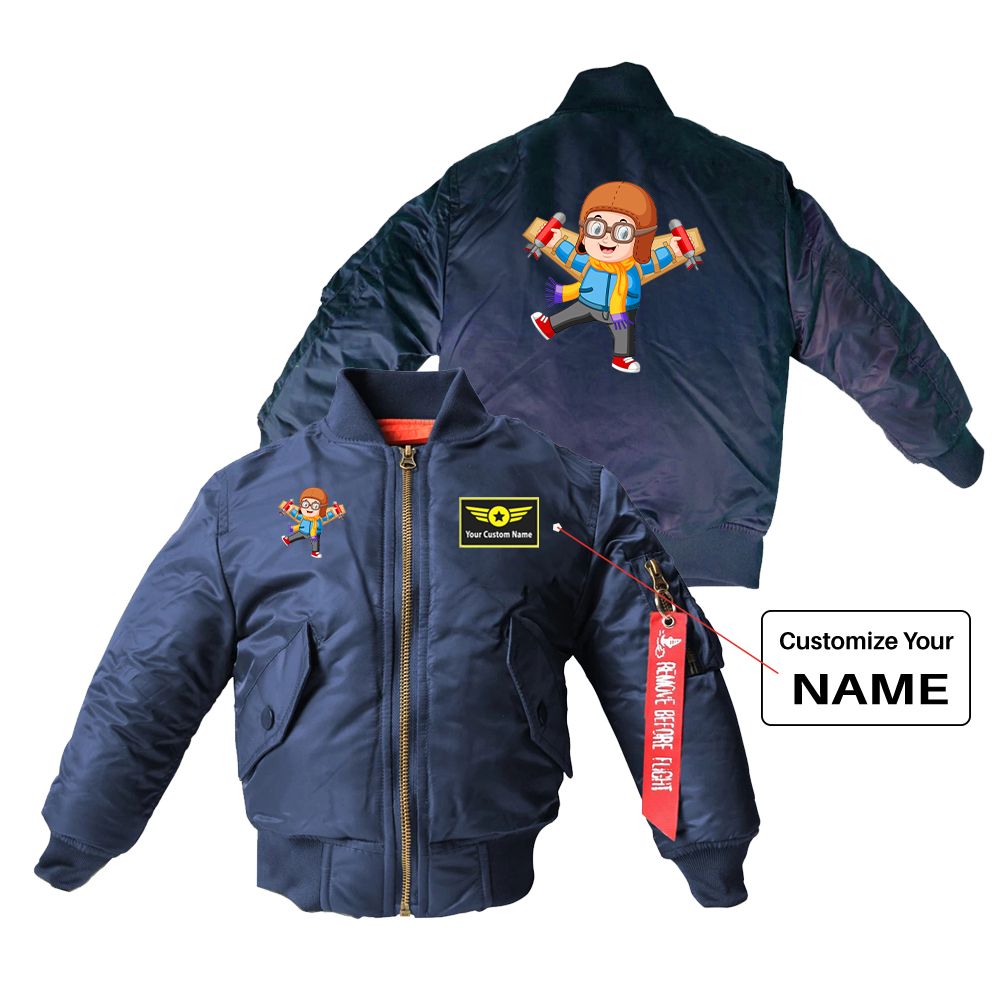Cute Little Boy Pilot Costume Playing With Wings Designed Children Bomber Jackets
