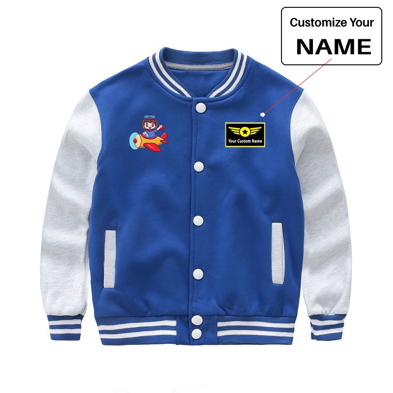 Cute Boy Driving Plane Cartoon Designed "CHILDREN" Baseball Jackets