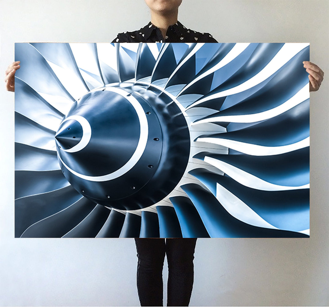 Blue Toned Super Jet Engine Blades Closeup Printed Posters Aviation Shop 
