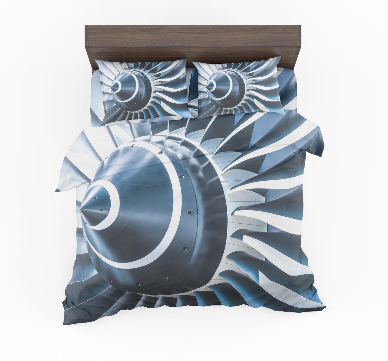 Blue Toned Super Jet Engine Blades Closeup Designed Bedding Sets