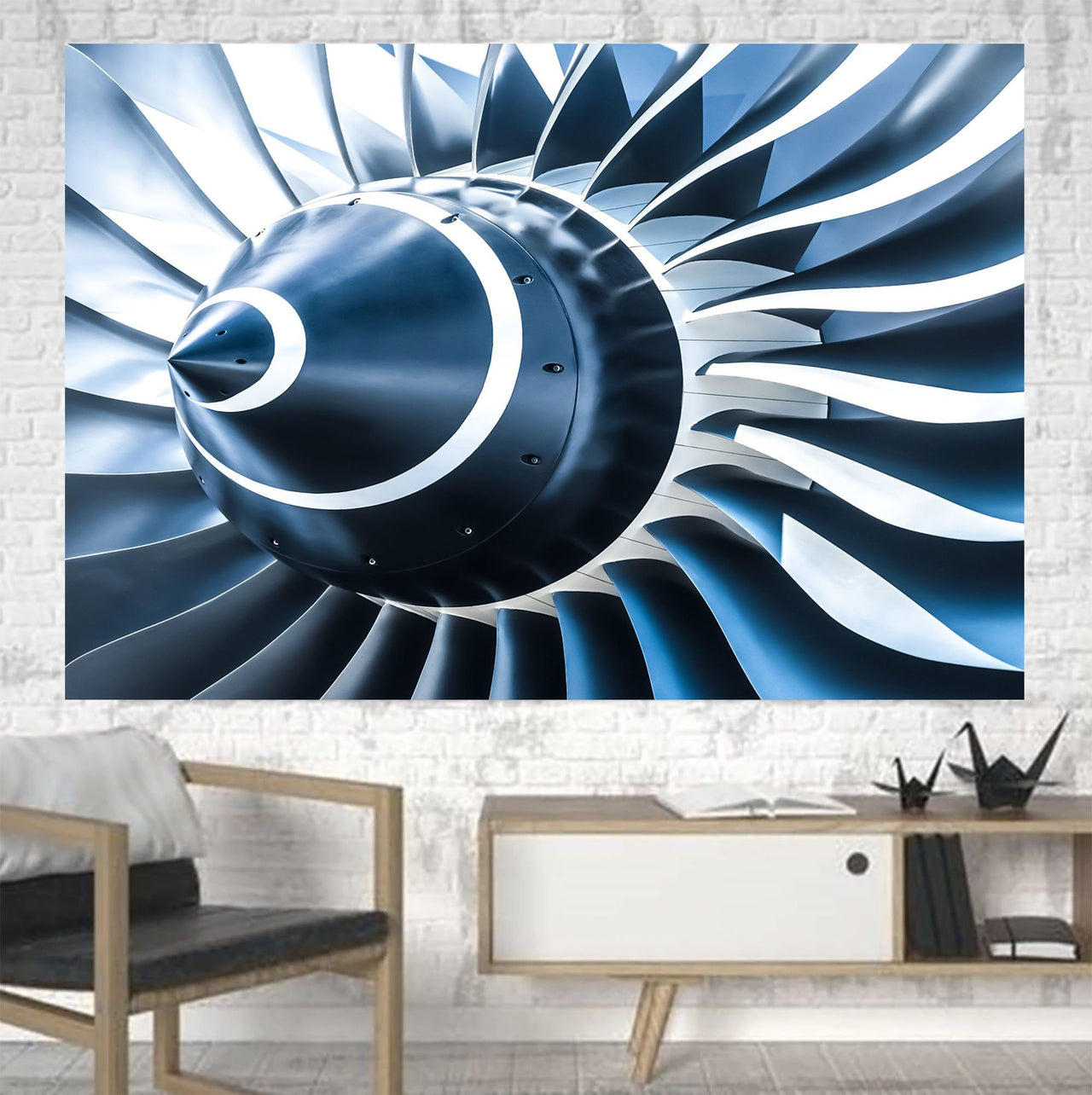 Blue Toned Super Jet Engine Blades Closeup Printed Canvas Posters (1 Piece) Aviation Shop 