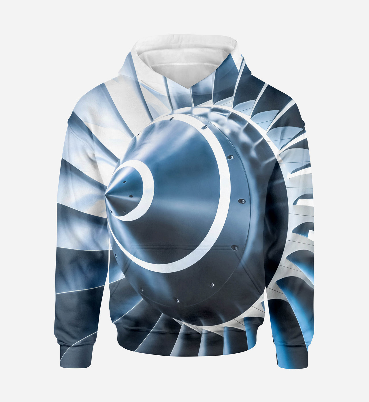Blue Toned Super Jet Engine Blades Closeup Printed 3D Hoodies