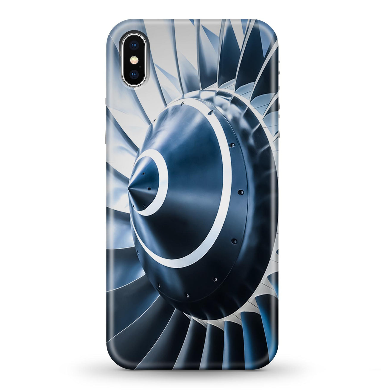 Blue Toned Super Jet Engine Blades Closeup Printed iPhone Cases