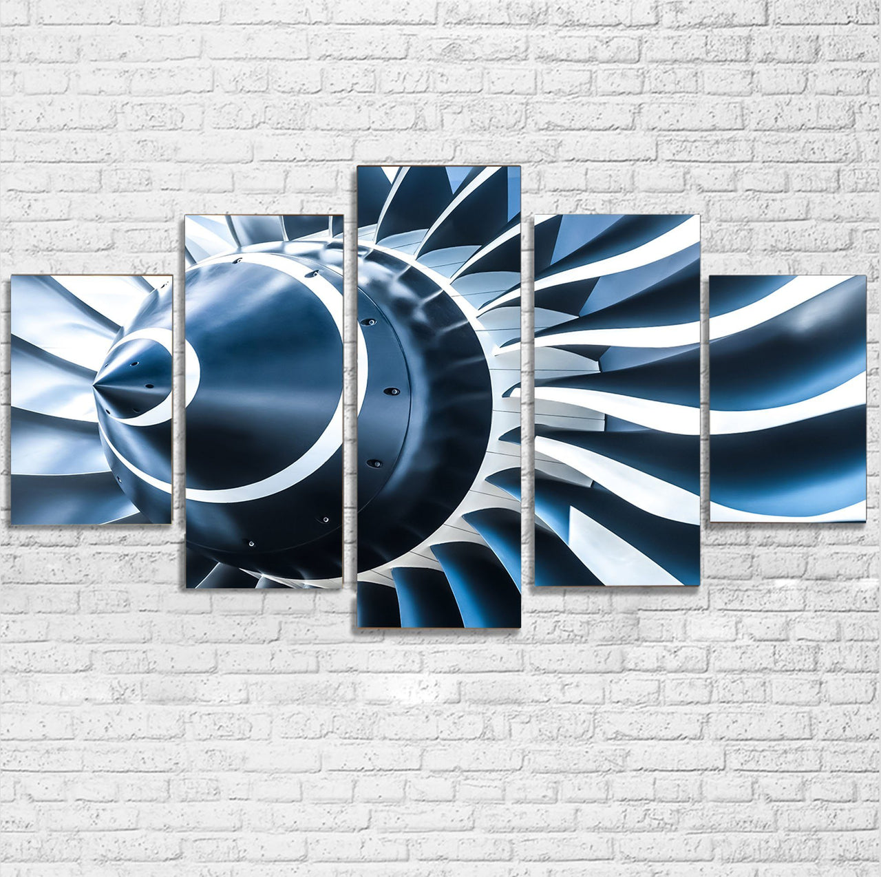 Blue Toned Super Jet Engine Blades Closeup Printed Multiple Canvas Poster Aviation Shop 