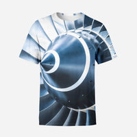 Thumbnail for Blue Toned Super Jet Engine Blades Closeup Printed 3D T-Shirts