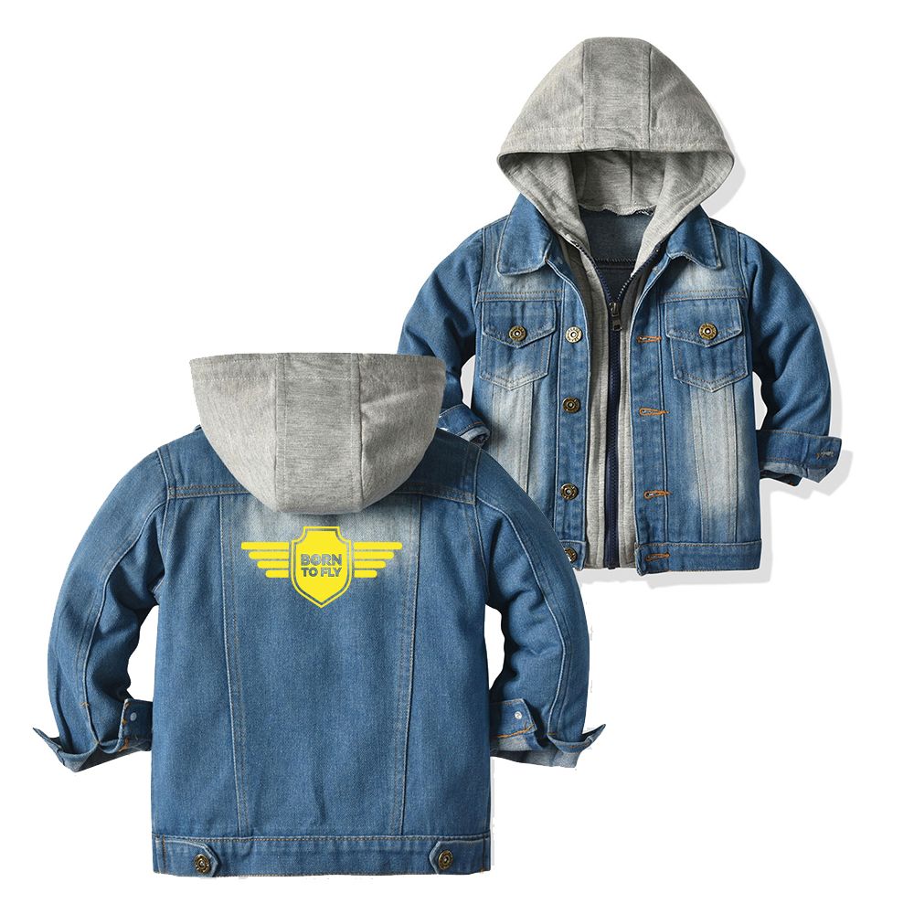 Born To Fly & Badge Designed Children Hooded Denim Jackets
